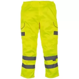 Image of Yoko Mens Hi Vis Polycotton Cargo Trousers With Knee Pad Pockets (Pack of 2) (34R) (Yellow) - Yellow