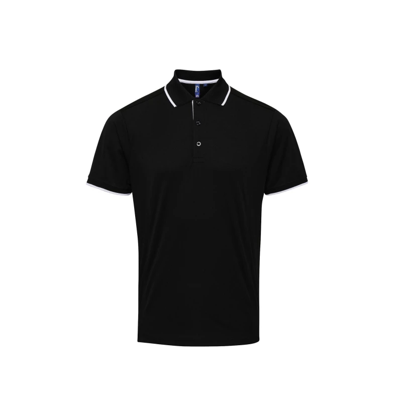 Image of Premier Premier Men Contrast Coolchecker Polo Shirt in Black Size: Small Black S Male 5057819002836