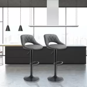 Image of Neo Direct - Neo 2X Dark Grey Milan Matt Black Leg Gas Lift Height Adjustable Swivel Faux Leather Kitchen Padded Seats Barstools