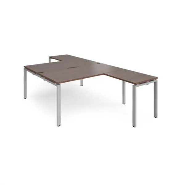 Image of Adapt Bench Desk 2 Person With Return Desks 1600mm Walnut Tops With Silver Frames Adapt Walnut ER16168-S-W