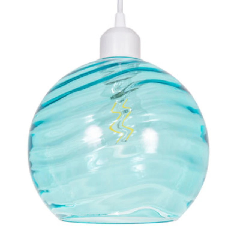 Image of Happy Homewares Modern Designer Teal Circular Ribbed Glass Non Electric Pendant Lamp Shade