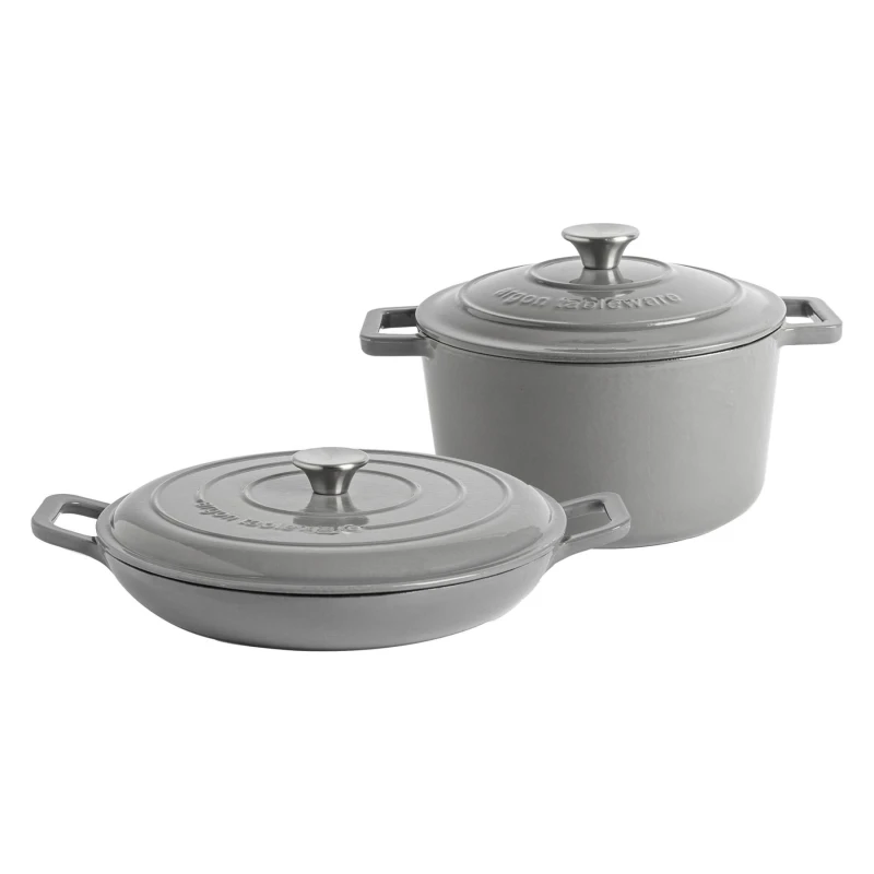Image of Argon Tableware 2 Piece Cast Iron Casserole Dish Set 2 Sizes Grey