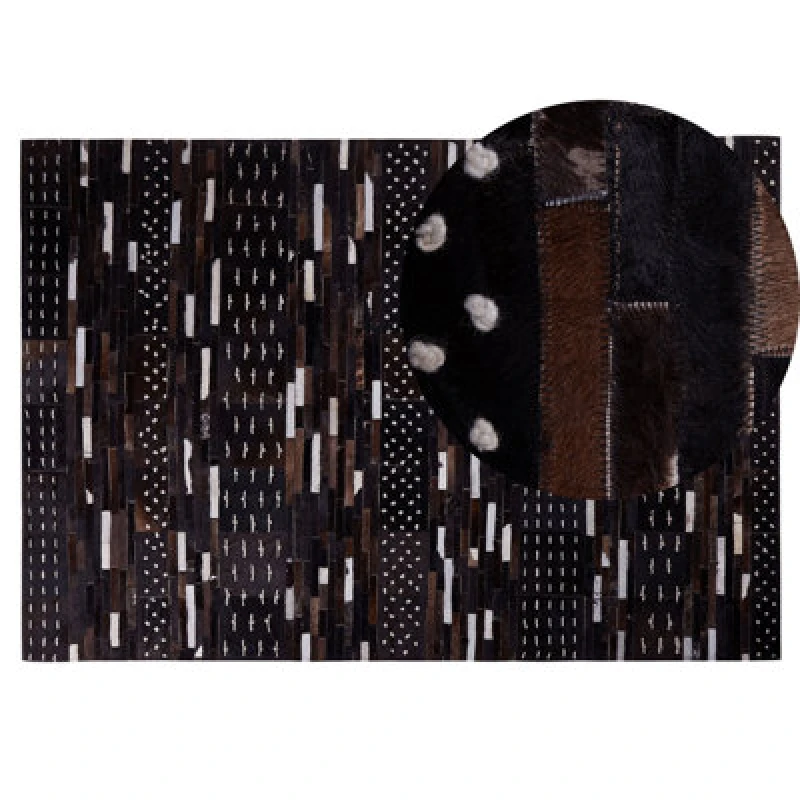 Image of Beliani Rug Akseki Dark Brown 140 X 200 Cm Leather