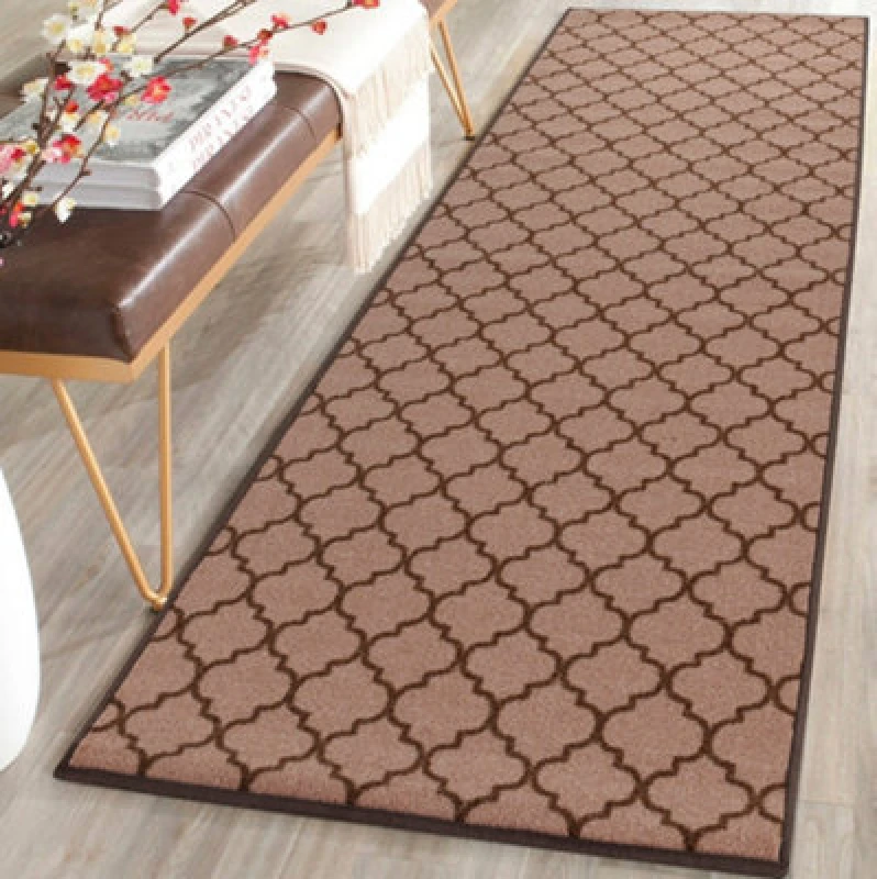 Image of Smart Living Smart Living Trellis Heavy Duty Machine Washable Hallway Kitchen Non Slip Door Mat in Beige Size: 67cm x 220cm Beige 67cm x 220cm Unise