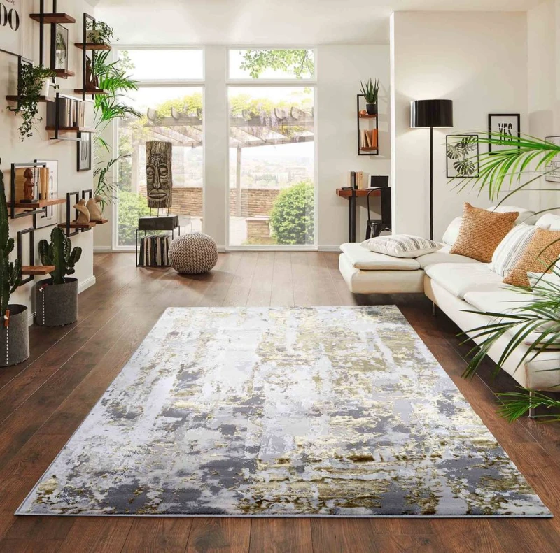 Image of Styra Modern Living Room Rug - Abstract Area Rugs Gold 160X230 Cm