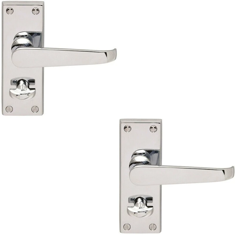 Image of Loops 2x Straight Victorian Handle on Rectangular Bathroom Backplate Polished Chrome Multi
