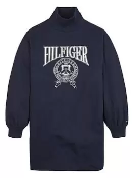 Image of Tommy Hilfiger Girls Varsity Mock Neck Dress - Navy, Size 6 Years, Women