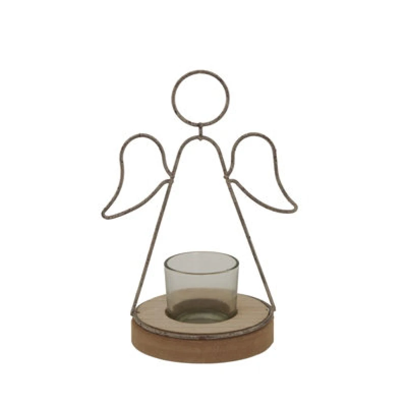 Image of Rustic Outline Angel Tealight On Stand With Glass Votive