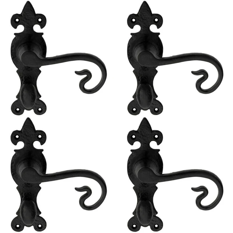 Image of Loops 4x PAIR Forged Curled Handle on Bathroom Backplate 167 x 51mm Black Antique Black