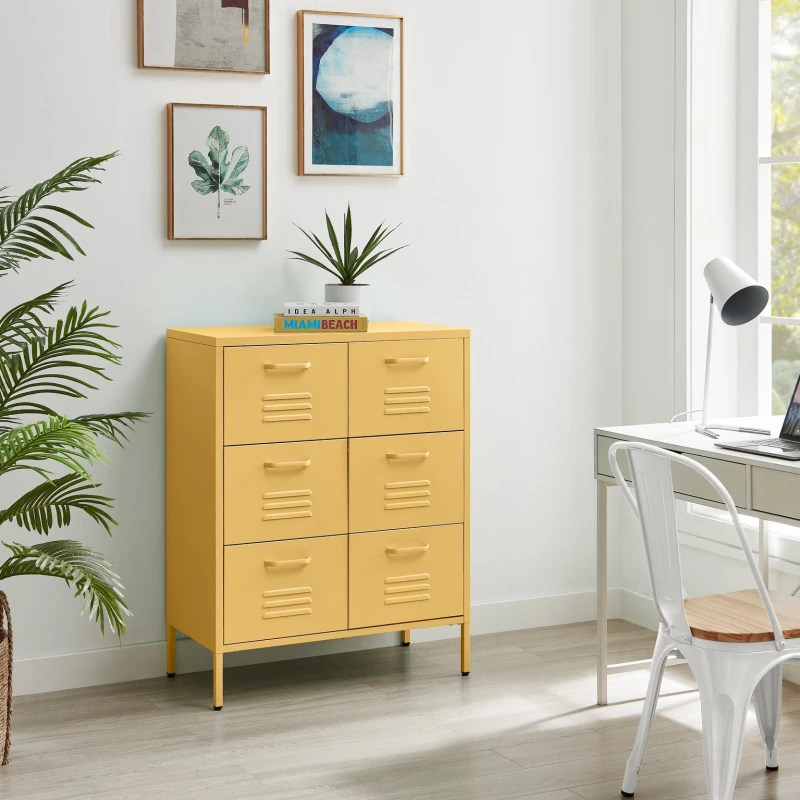 Image of FurnitureboxUK FurnitureboxUK Teksi Modern Metal 6 Drawer Sideboard in Mustard Mustard One Size Unisex 5056657188375