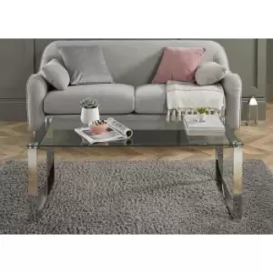 Image of Miami Modern Clear Glass And Chrome Metal Coffee Table
