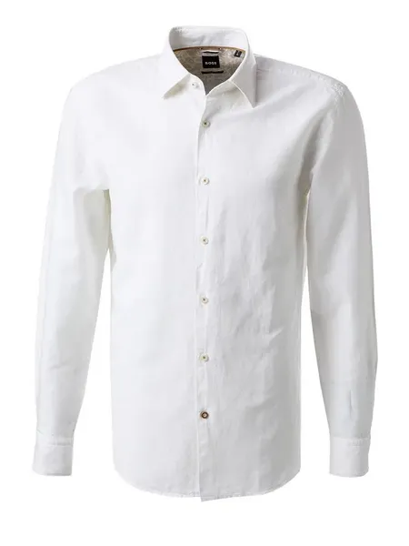 Image of BOSS Black Hal-Kent Linen-Blend Shirt - XL White Shirts male 50513661-100 XL