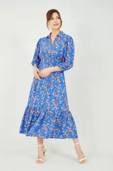 Image of Blue Floral Midi Shirt Dress