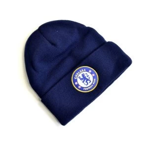Image of Chelsea Knitted Crest Turn Up Hat Navy Blue
