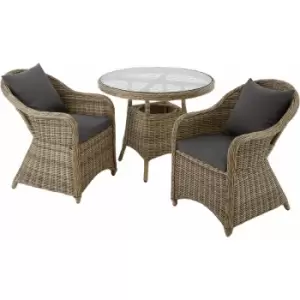 Image of Tectake - Rattan garden bistro set Zurich 2 chairs, 1 table - garden tables and chairs, garden furniture set, outdoor table and chairs - nature