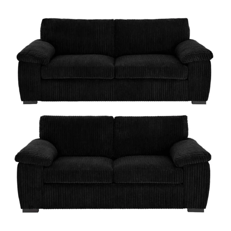 Image of LUXURY LIFE Collingdale Jumbo Cord Fabric Sofa Set Black