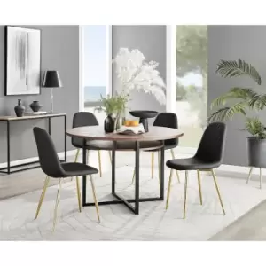 Image of Furniturebox Adley Brown Wood 120cm Storage Dining Table & 4 Black Corona Gold Leg Faux Leather Chairs