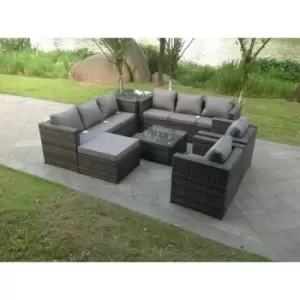 Image of Fimous 8 Seater Outdoor Dark Grey Mixed Rattan Lounge Complete Sofa Set with Big Footstool