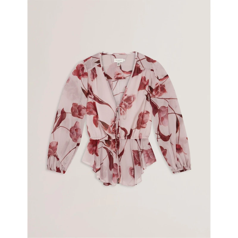 Image of Ted Baker Womens Woven Print Long-Sleeve Blouse Pink female 6 (2X)