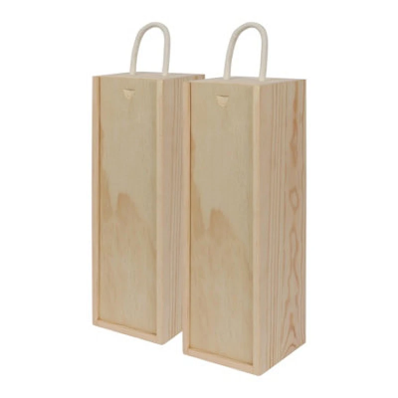 Image of Harbour Housewares Single Bottle Wooden Champagne Wine Boxes - Natural - 2X Wooden Storage Holder Display Carrier Crate (Empty)