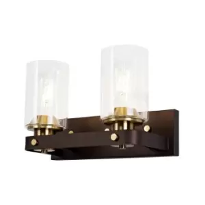 Image of Luminosa Lighting - Wall Lamp 2 Light E27, Brown Oxide, Bronze With Clear Glass Shades