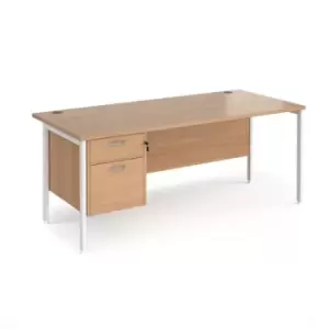 Image of Office Desk Rectangular Desk 1800mm With Pedestal Beech Top With White Frame 800mm Depth Maestro 25 MH18P2WHB