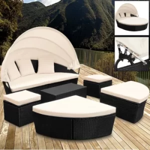 Image of Deuba Poly Rattan Sun Day Bed Garden Furniture with Table and Canopy Black Outdoor Patio Sofa Lounger Set