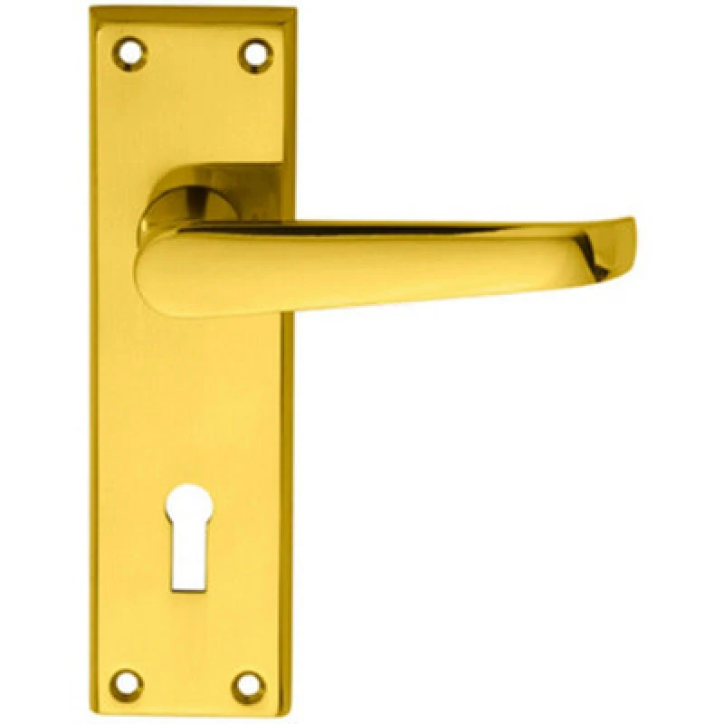 Image of Loops PAIR Straight Victorian Handle on Lock Backplate 150 x 43mm Polished Brass Metallics