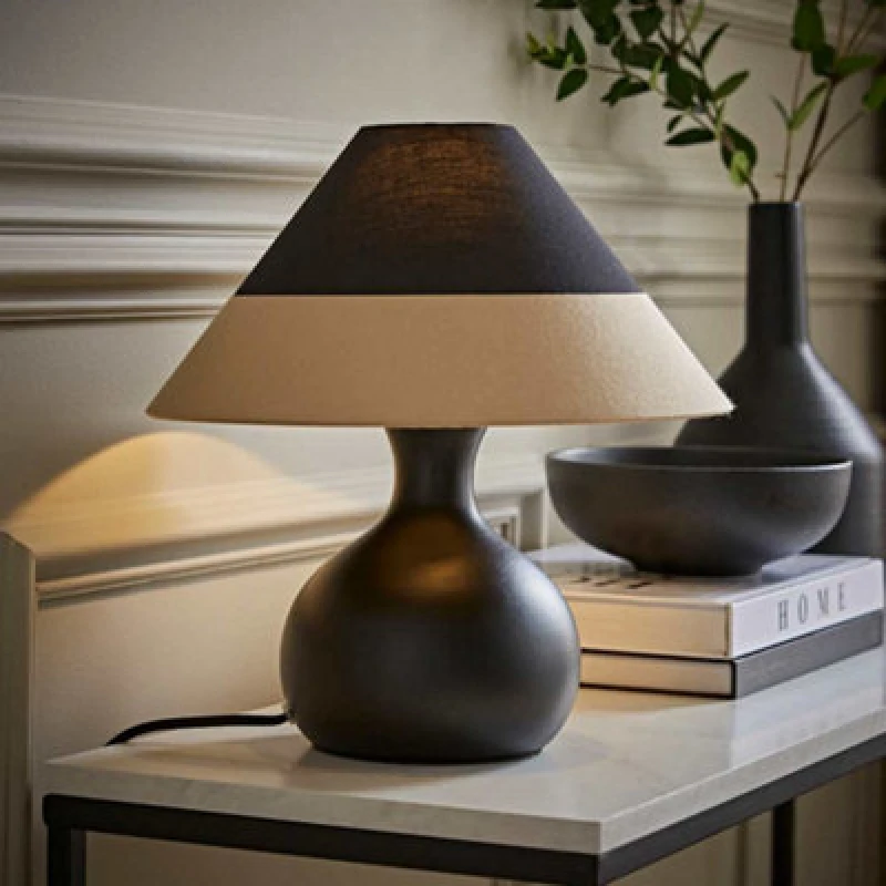Image of ValueLights ValueLights Rupert Black Bulbous Table Lamp with Tapered Cone Lamp Shade Black One Size Unisex 5016529273387