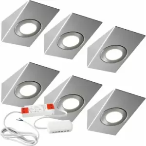 Image of 6x brushed nickel Wedge Surface Under Cabinet Kitchen Light & Driver Kit - Warm White led