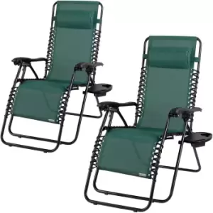 Image of Sun Lounger 2 pcs High Back Green Reclining