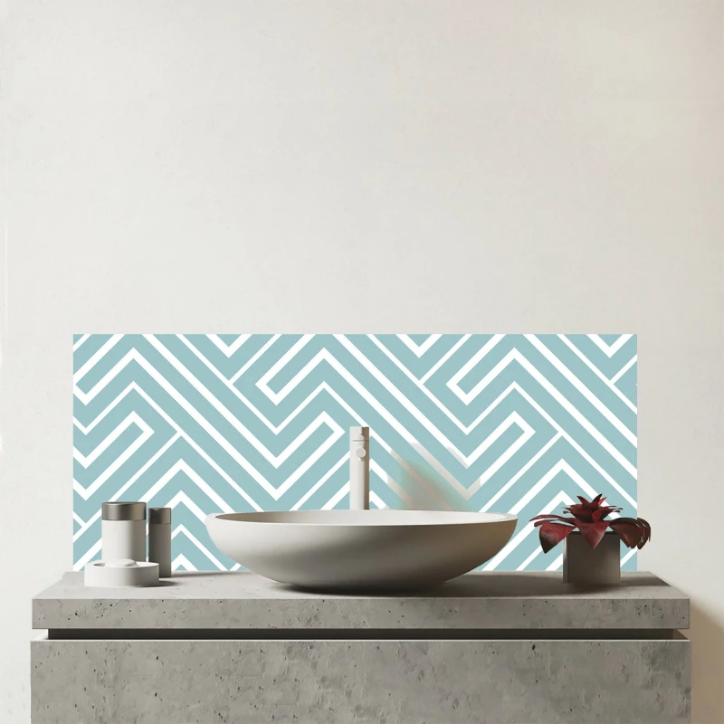Image of Warren Reed - Designer Blue & White Geometric Pattern Glass Bathroom Splashback in Green Green Unisex