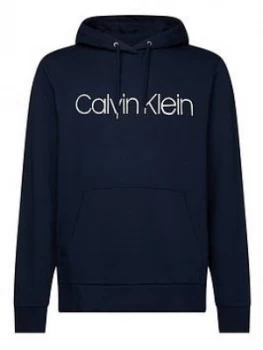 Image of Calvin Klein Cotton Logo Overhead Hoodie - Navy, Size 2XL, Men