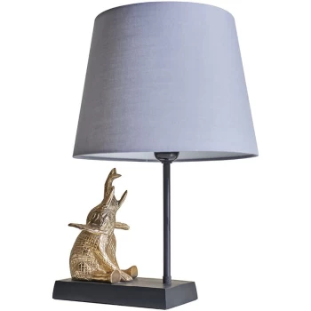 Image of Brass and Black Sitting Baby Elephant Table Lamp - Grey