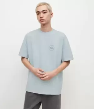 Image of AllSaints Mens Cotton Omiri Crew T-Shirt, Blue, Size: S