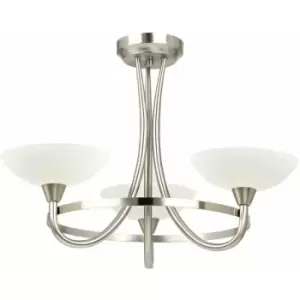 Image of Loops - Semi Flush Ceiling Light Satin Chrome & White 3 Bulb Hanging Pendant Lamp Shade