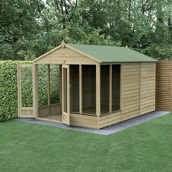 Image of 12' x 8' Forest Beckwood 25yr Guarantee Double Door Apex Summer House (3.6m x 2.61m)