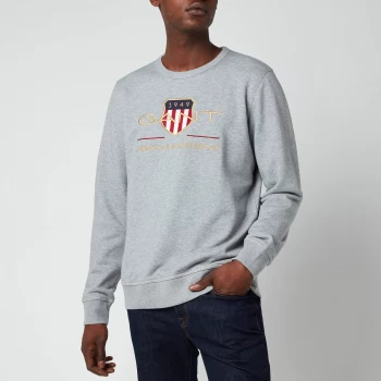 Image of GANT Mens Archive Shield Crewneck Sweatshirt - Grey Melange - M