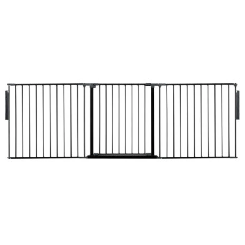 Image of Safetots Premium Multi Panel Room Divider, Up To 226Cm Wide, Black, 70Cm Tall, Flexible Barrier With Door For Baby And Toddler