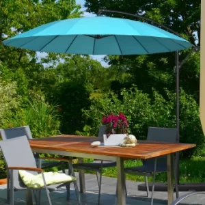Image of Outsunny 3(m) Cantilever Sun Umbrella Outdoor Market Table Parasol w/ 18 Sturdy Ribs Cross Base for Garden Lawn Pool Green