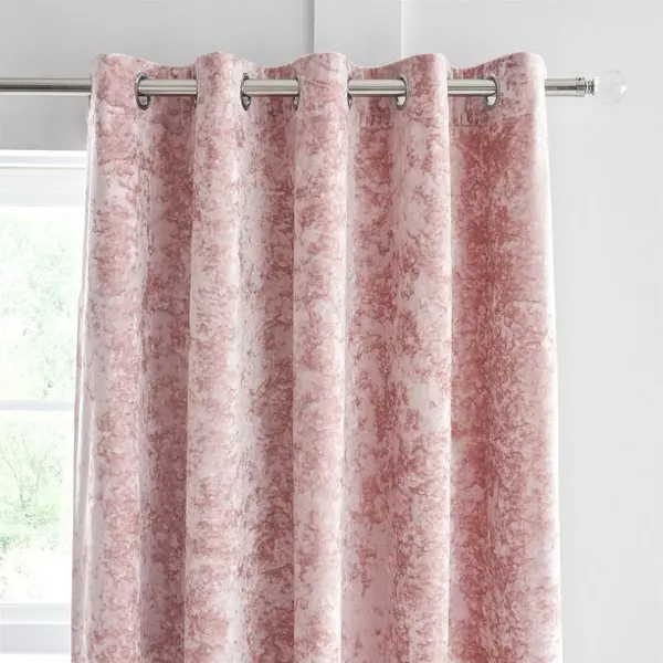 Image of CATHERINE LANSFIELD Catherine Lansfield - Crushed Velvet 66 x 90" Eyelet Curtain Pair Blush - Blush DS/46254/W/E6690/BLH