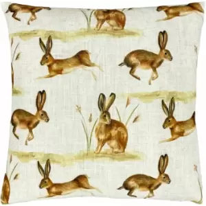Image of Country Running Hares Print Cushion Cover, Multi, 43 x 43cm - Evans Lichfield