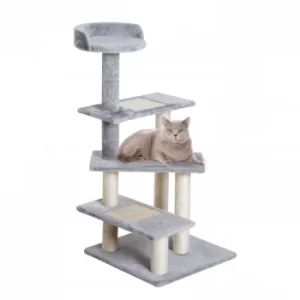 Image of PawHut Cat Tree Kitten Scratch Scratching Scratcher Sisal Post Climbing Tower Activity Centre Grey