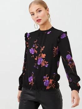 Image of Oasis Violet Floral Lace Trim Top - Multi Black, Multi Black, Size 6, Women