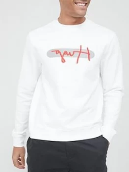 Image of Hugo Boss Dicago Signature Reflective Logo Sweatshirt White Size L Men