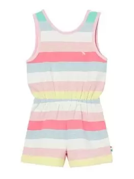 Image of Joules Girls Raya Rainbow Stripe Jersey Playsuit -multi, Multi, Size 9 Years, Women