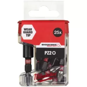 Image of Milwaukee - 4932479857 Shockwave PZ2 x 25MM Bit Set With Magnetic Bit Holder
