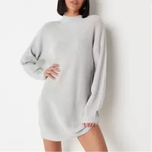 Image of Missguided High Neck Rib Knit Mini Dress - Grey