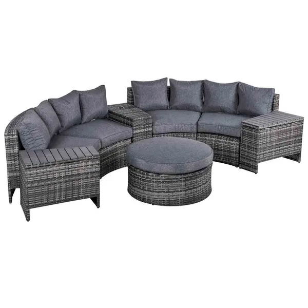 Image of Outsunny 8 PCs Patio Rattan Conversation Furniture Set w/ Side Table & Cushioned 860-144V70CG