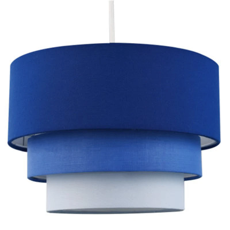 Image of Happy Homewares Contemporary Round Triple Tier Midnight Blue Cotton Fabric Pendant Light Shade
